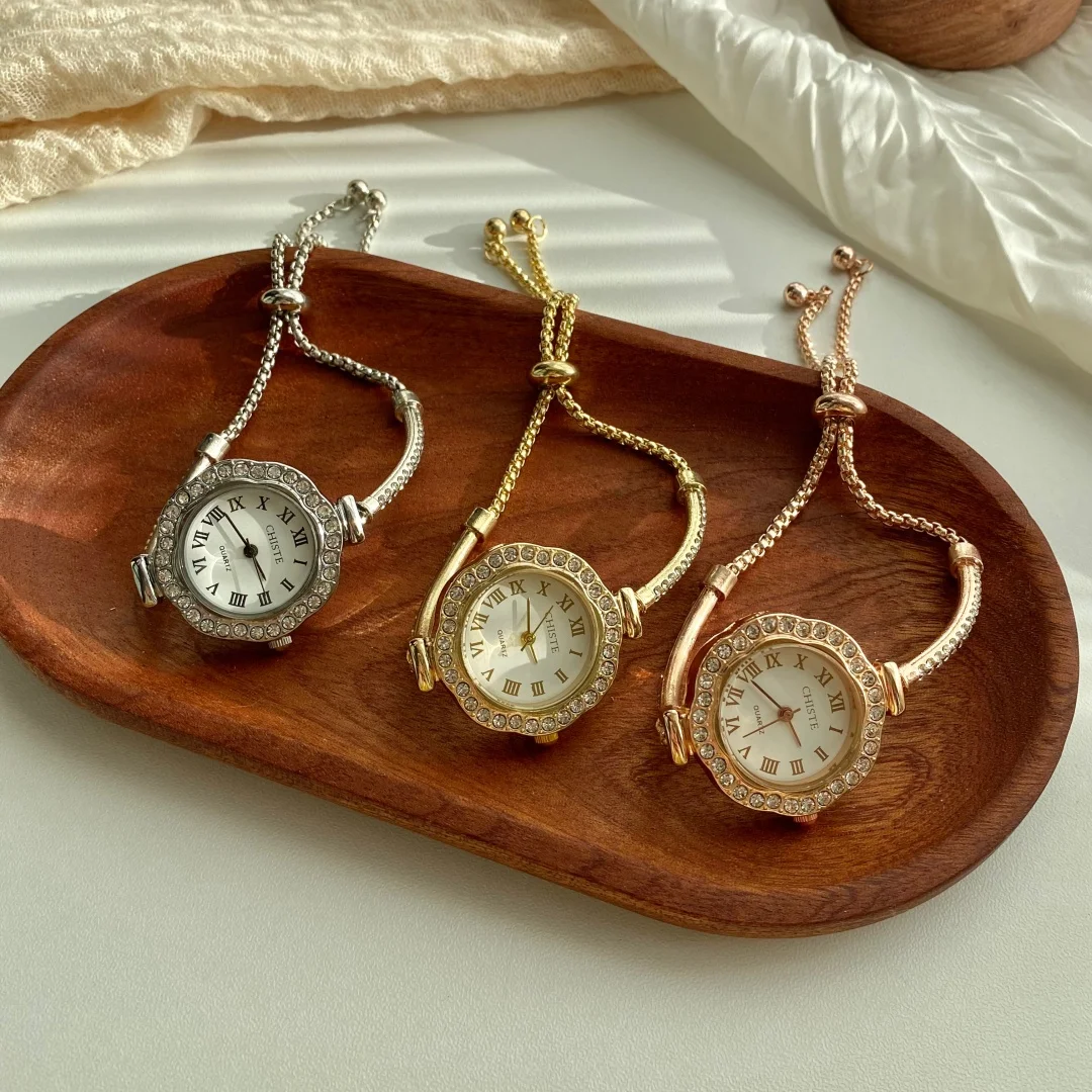 

Женские наручные часы с маленьким круглым циферблатом, женский золотой, серебряный браслет, кварцевые часы, элегантные часы со стразами, женские часы Relojes