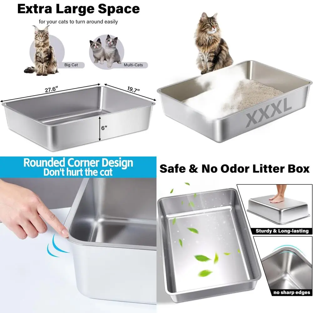 

Очень большой лоток из нержавеющей стали 28x20x6 для больших и нескольких кошек — высокие стороны, легко чистится, без запаха, герметичный