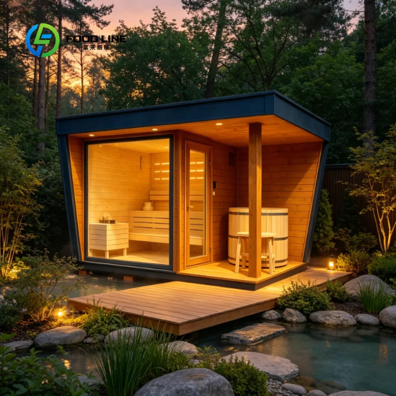 Customized Modern Outdoor Combo Unit Cube Sauna Room with Cold Plunge Ice Bath Tub Home Garden Commercial Wellness Spa