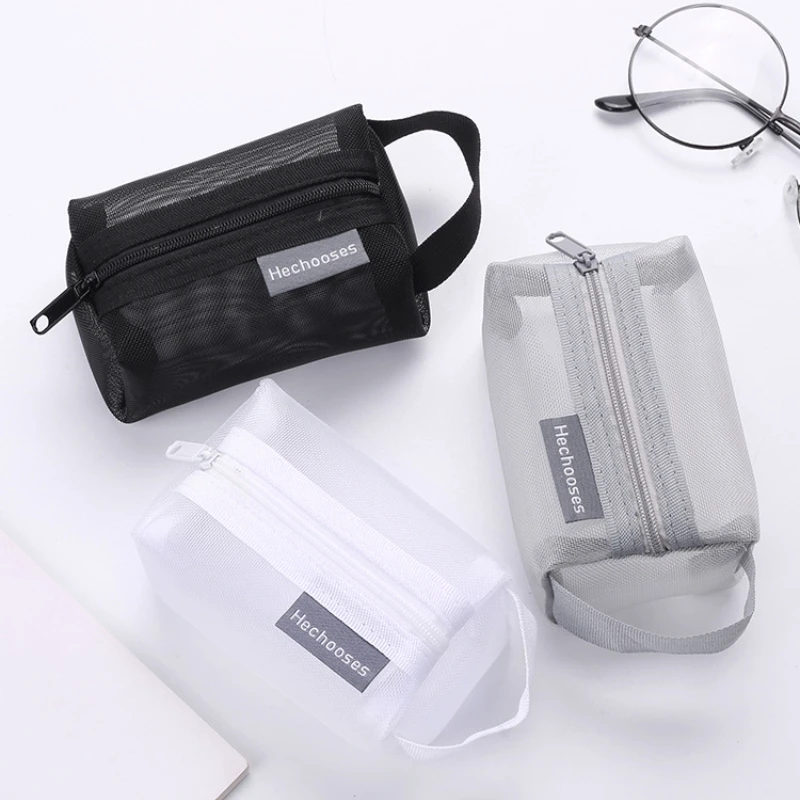 Simple Nylon Square Mesh Coin Purse Large Capacity Key Card Case Coin Pocket Transparent Storage Bag Pouch Mini Cosmetic Bag