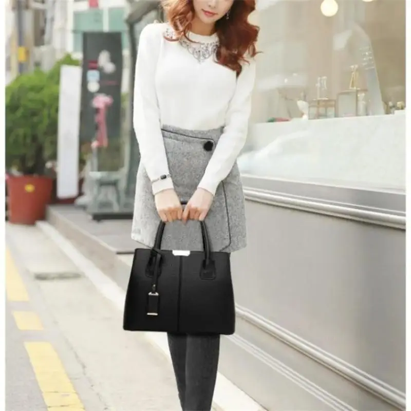 Classic Black Women Leather Bags New Fashion Simple Design Ladies Single Shoulder Bags Versatile Famale Commuting Handbag