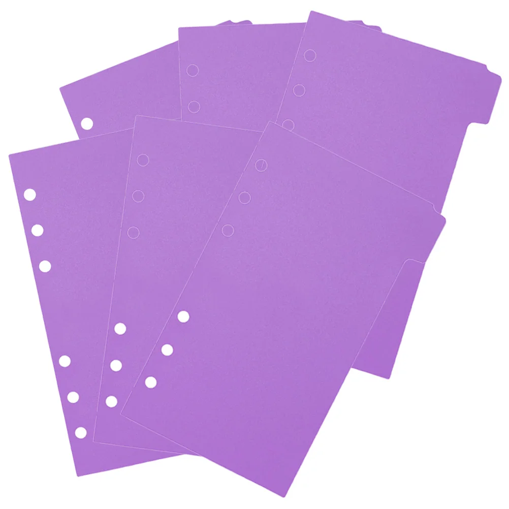 6 Sheets Tab Dividers Binder Paper Pocket Separator Page for Ring with Tabs Partition Plate Purple Pvc