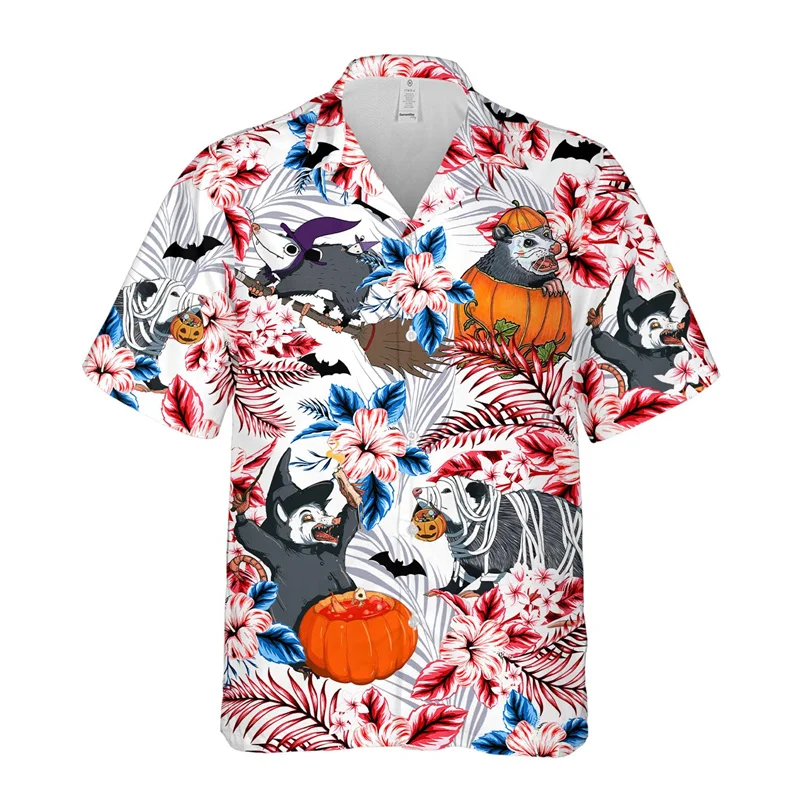 Animal Cat Raccoon Hawaiian shirt men 3-d printed dinosaur pattern shirt button-down short-sleeved fashion shirt clothing