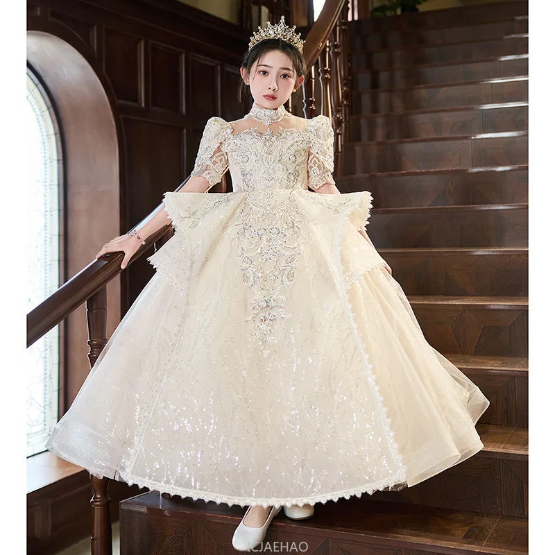 Children's dresses Vintage Kids Girls Evening Princess Dress Wedding Flower Birthday Outfit Gown Costume Piano Pageant Clothing