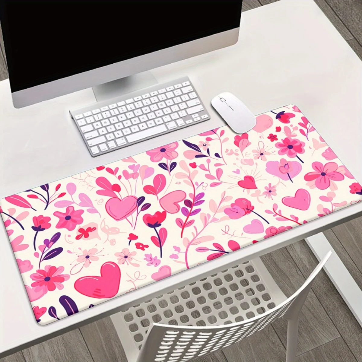

1 шт. XXL розовый и фиолетовый большой настольный коврик с нескользящей резиновой основой — большой игровой коврик для мыши и чехол для клавиатуры, мягкий пастельный розовый/п