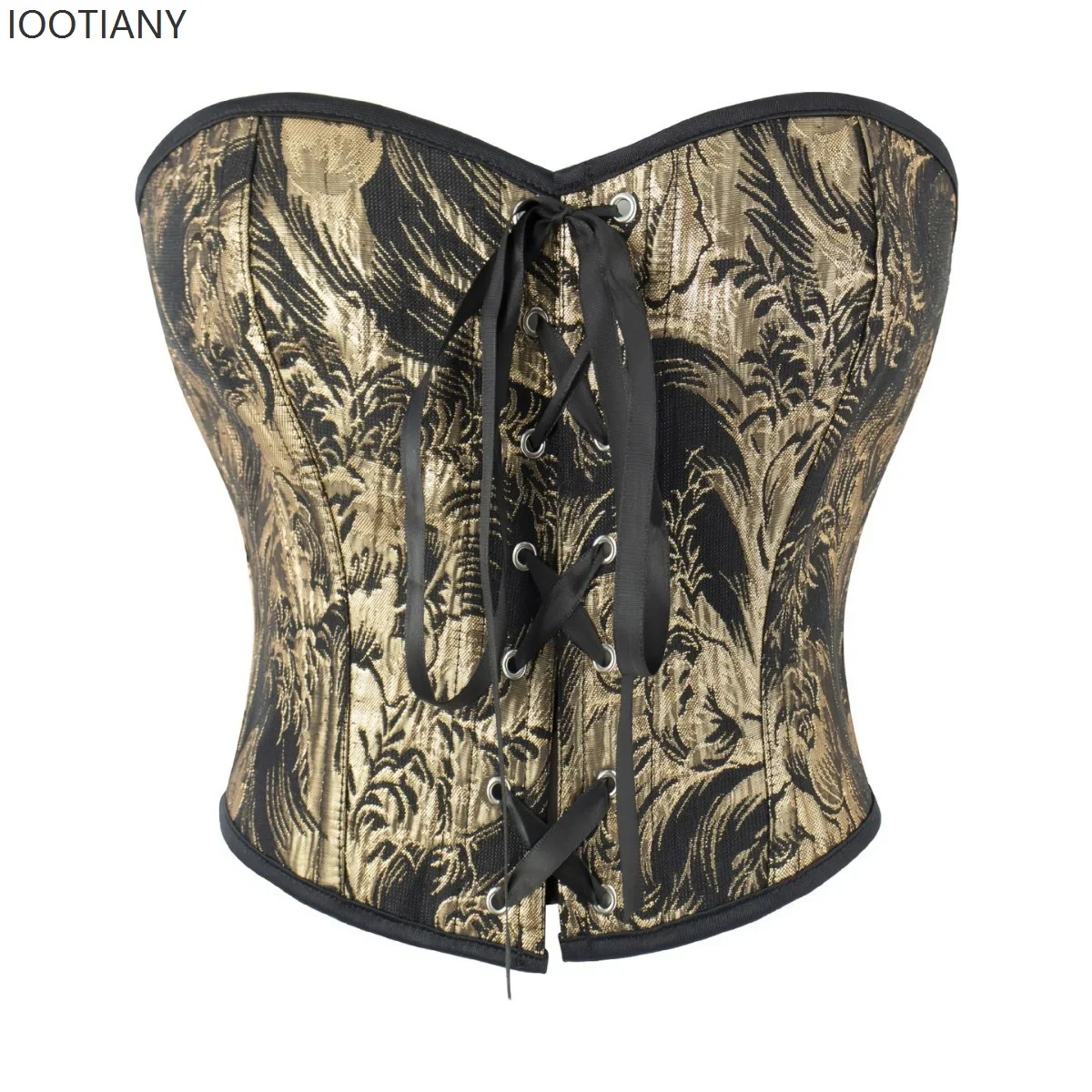

CosplayFashion Sexy Women's Gothic Corset Black Gold Lace-up Vintage Floral Print Corset Shapewear Short Vest Corset Underwear N