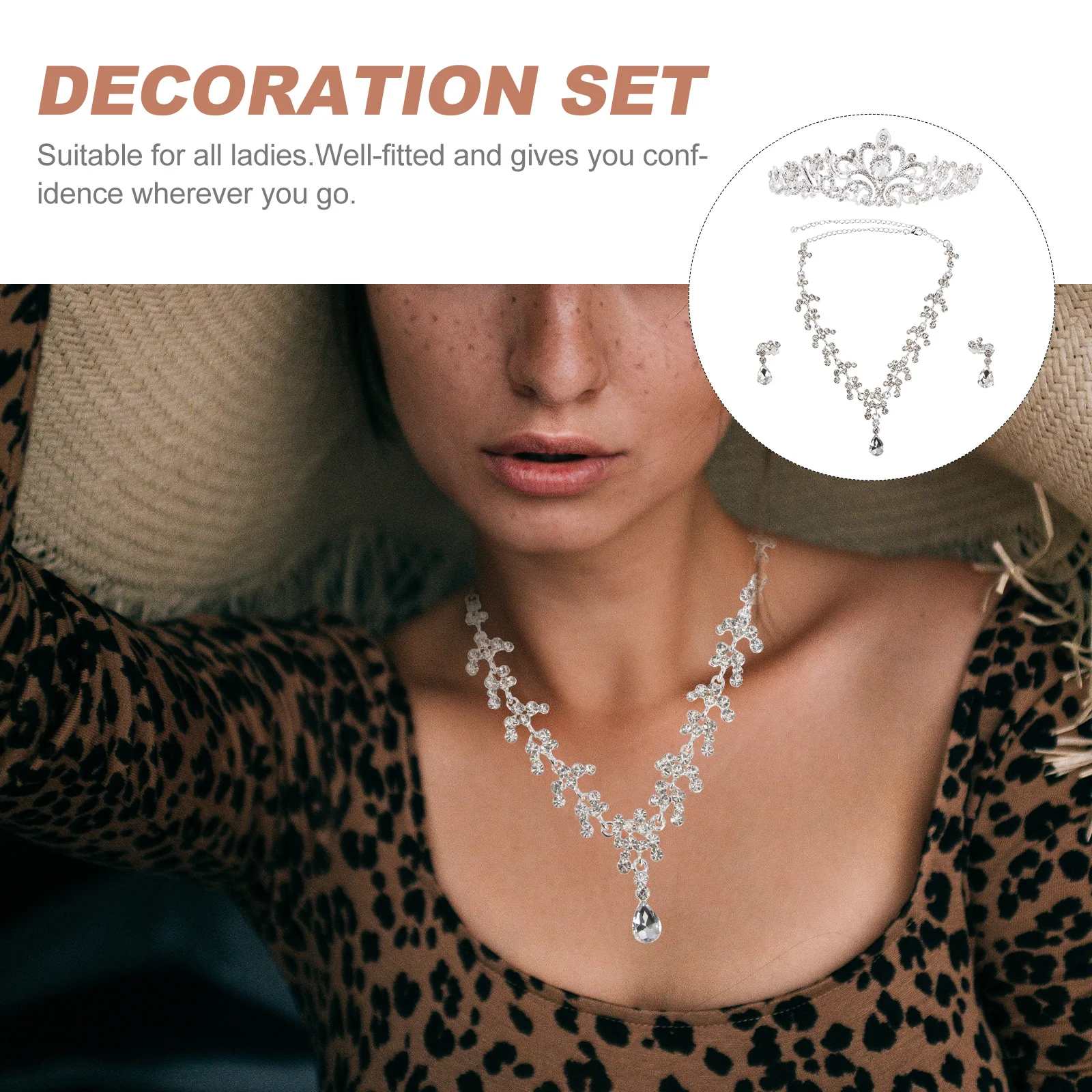 

Alloy Silver Wedding Crown Set Bridal Rhinestone Tiara Necklace Earrings for Wedding Engagement Party Bridal Tiara