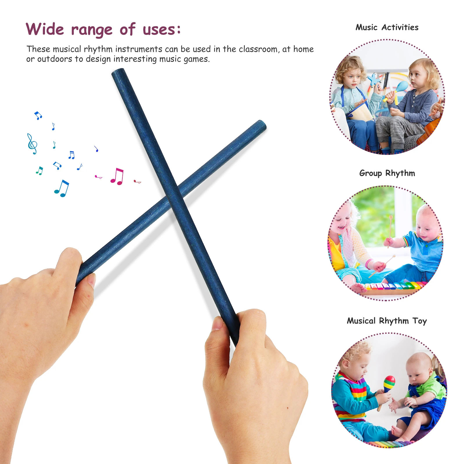 

16 Pcs Children Colored Log Stick Percussion Instrument Unique Musical Instruments Baby