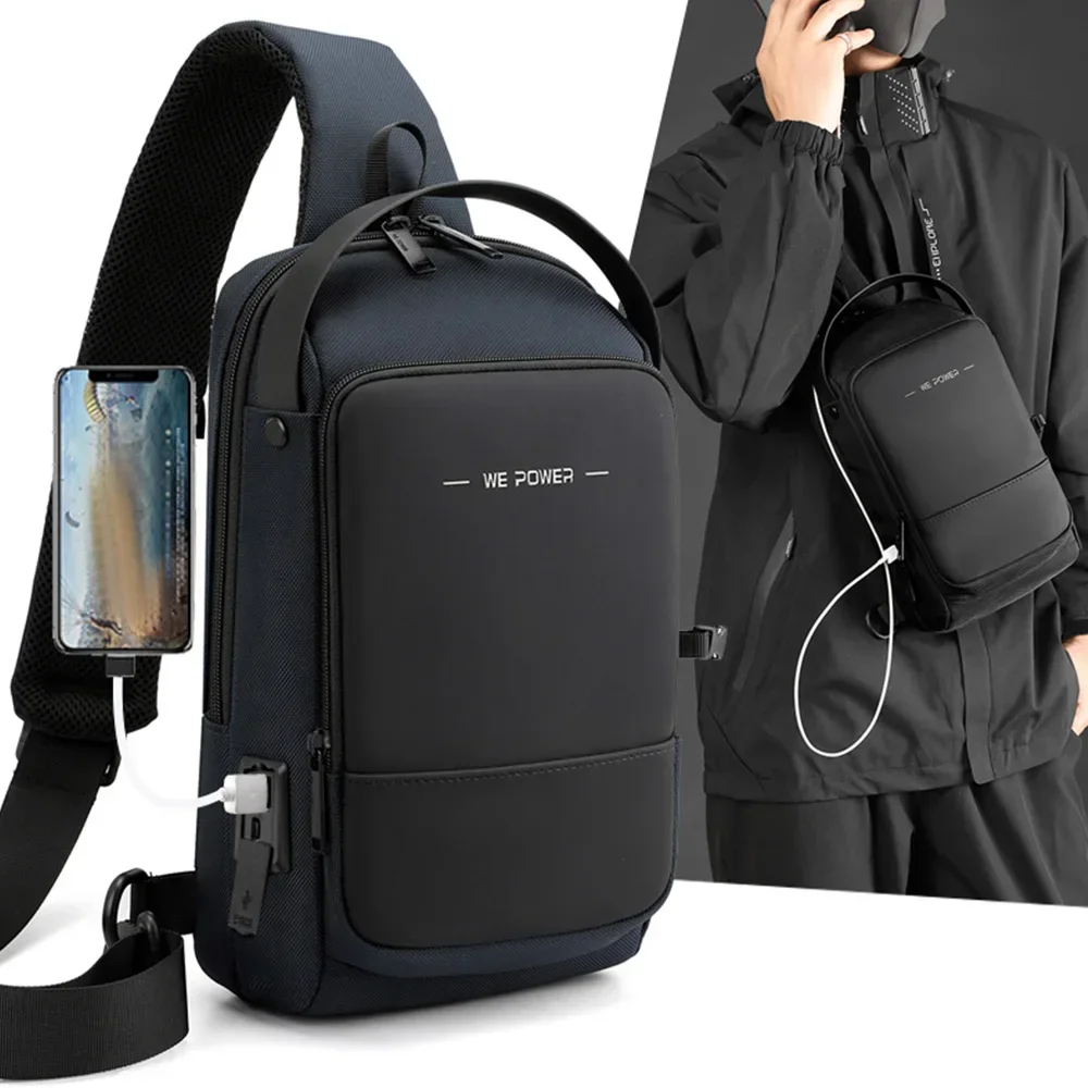 

Men Cross Body Sling Backpack Shoulder Chest Bag with USB Charging Port Travel Fashion Waterproof Nylon Male Messenger Side Bag