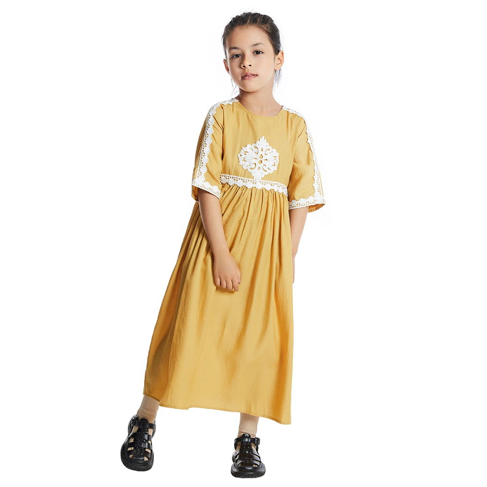 Eid Muslim Kids Girls Maxi Dress Ramadan Islamic Children Clothing Marocain Jalabiya Kaftan Dubai Turkey Abaya Arabic Robe Gown