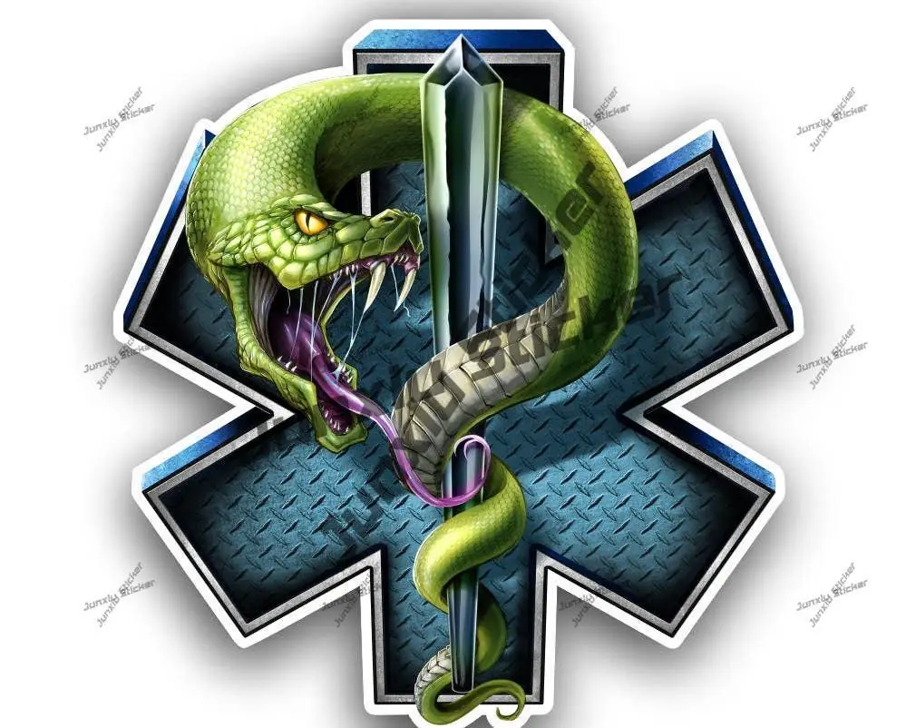 

EMS Emergency Medical Services Star of Life with Snake Decal Reflective-silver Waterproof Decals for Car SUV Laptop Accessories