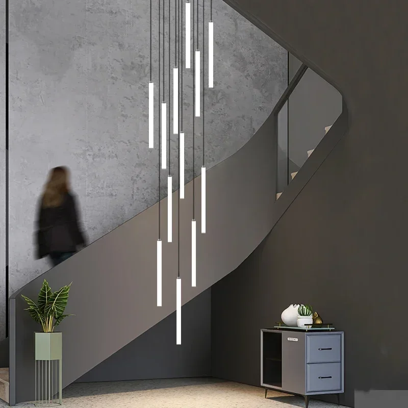 

Modern Minimalist Stair Pendant lights Strip Lamp Duplex Building Luxury Villa Restaurant Attic Living Room Chandelier Fixtures