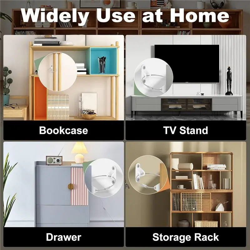 Ancrages de meubles en métal Anti-basculement pour bébé, sangles de meubles pour enfants, pour armoire, armoire, tiroirs, commode, AEE4-10 pièces