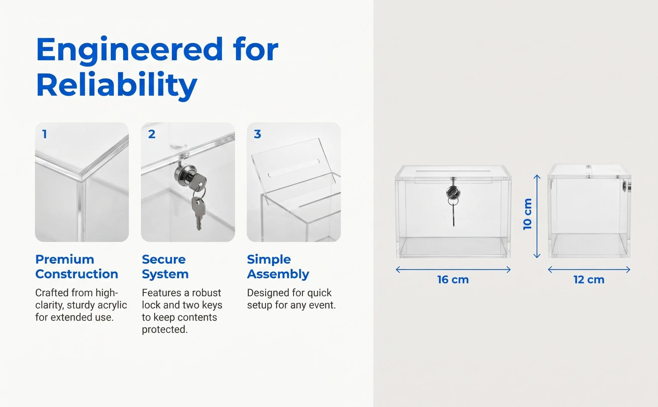 Suggestion Box Lockable Clear Acrylic Donation Ballot Case for Fundraising Business Card Holder School Office Suggestion Box