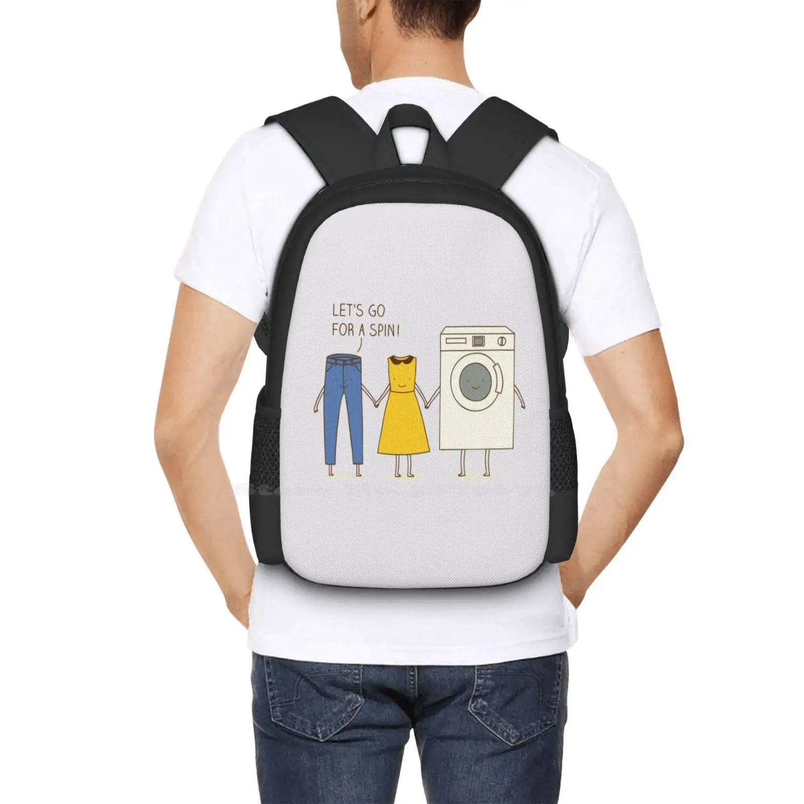 Let'S Go For A Spin! Pattern Design Bagpack School Bags Spin Laundry Pun Funny Cute Happy Date Pants Washing Machine Dating