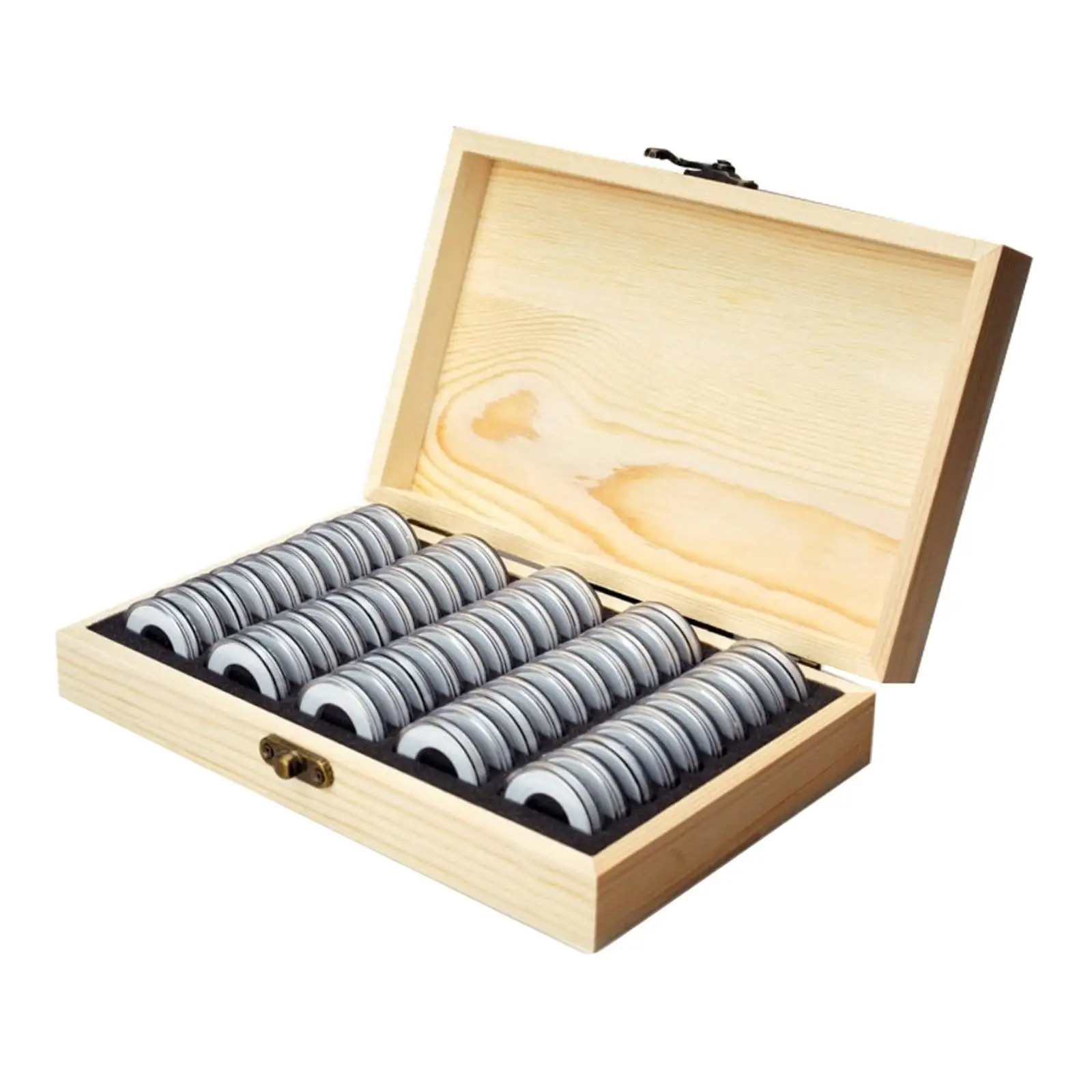 Coins Holder, Wooden Coins Storage Box for Collectible Commemorative Coin with 50pcs Capsules Accommodate