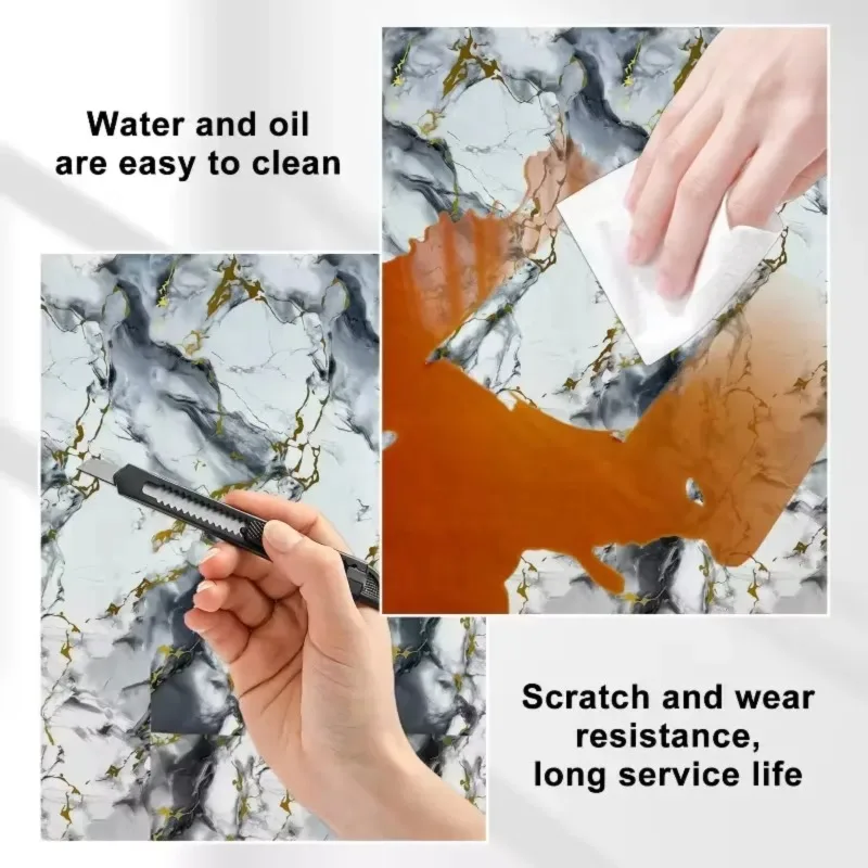 ورق جدران ذو تأثير رخامي قابل للتقشير واللصق، مادة مذهبة مقاومة للماء للترقية الداخلية للمنزل وتزيين جدار تلفزيون المطبخ #4
