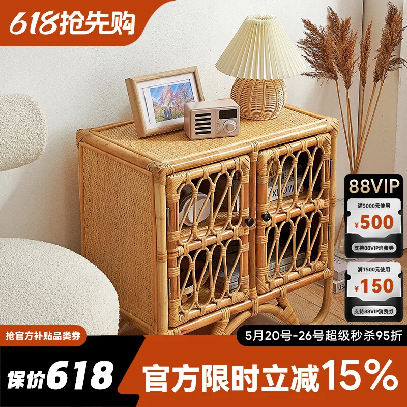 

ins rattan small cabinet Japanese simple bedside table side cabinet wind B & B mini children's storage locker