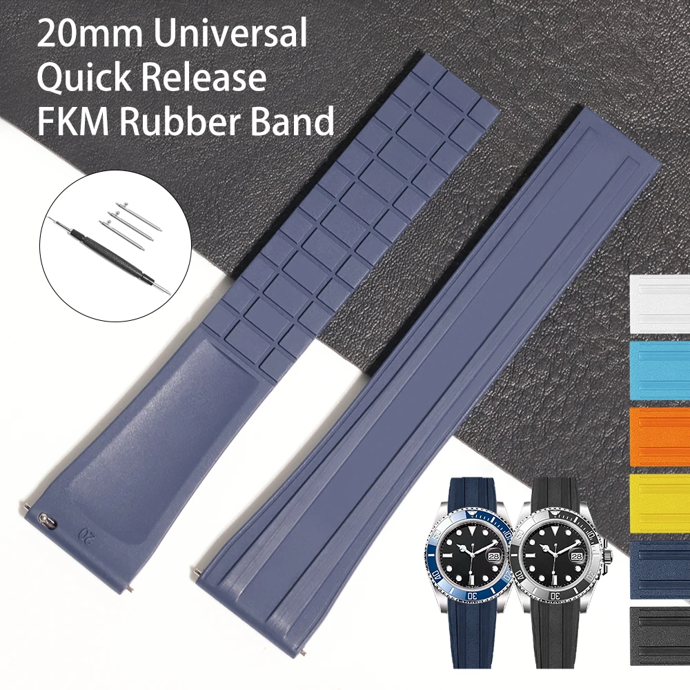 Fit for Rolex Omega Speedmaster Cartier Santos 20mm CTS FKM Rubber Watch Strap With Quick Release Deployant Clasp Watch Bands