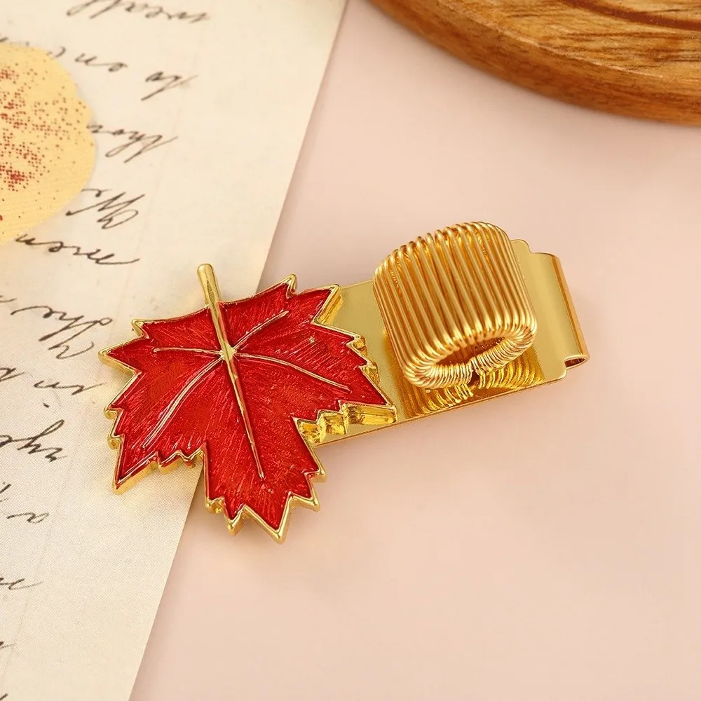 Portable Metal Maple Leaf Pen Holder Bookmark Anti-lost Pen Loop Holder Secure Grip Useful Pencil Holder for Notebook Journal