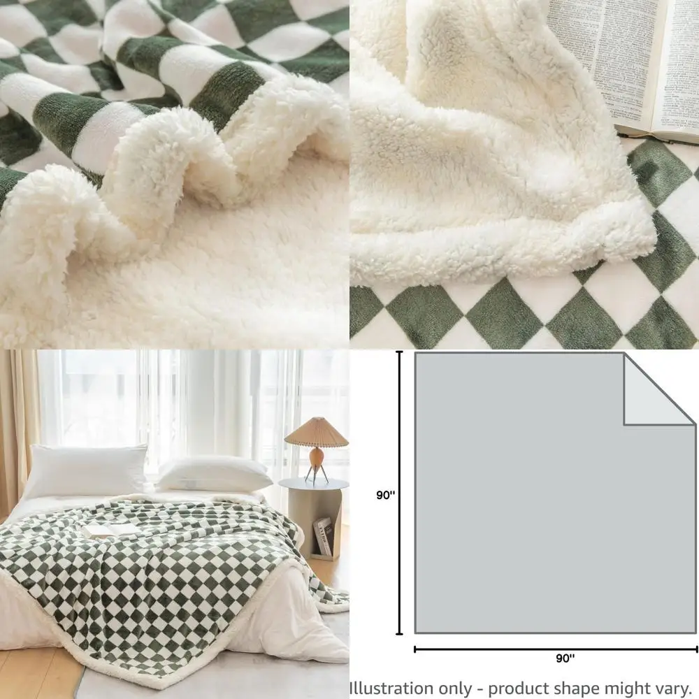 

Роскошное темно-оливковое флисовое одеяло из шерпа, клетчатый дизайн, 90x90, мягкое и толстое для дивана, кровати, дивана, теплая и уютная цельнолетняя одеяло