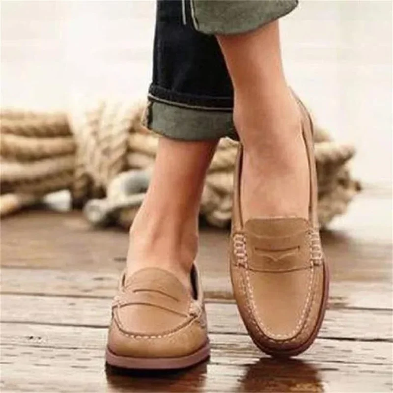 Leather Shoes Woman Summer Ladies Loafers Non-slip Flats Lace-up Sneakers Women Oxford Shoes Retro Mocassin Homme Plus Size 43