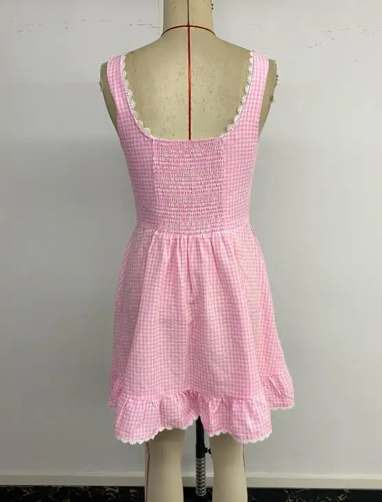 Womens Dresses 2026 New Spring Summer Solid Color Sweet Girl Lace Bow Strap Strap U-Neck Sleeveless Slim Daily Mini Dress