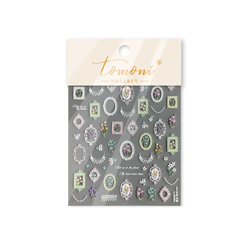 5D alivio cómodo hermoso borde de encaje francés marco de pintura Floral adhesivo pegatinas para decoración de uñas calcomanías dijes para manicura