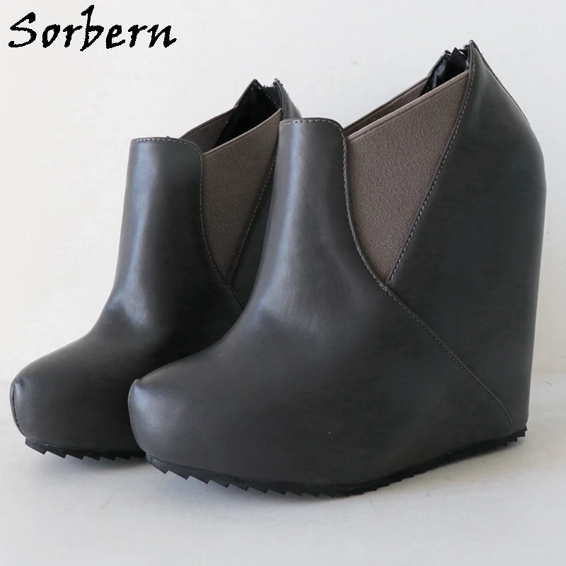 

Sorbern Grey Hidden Platform Ankle Boots Unisex Style Short Booties Streched Wide Band Thin Platform Shoes Rear Zipper Custom