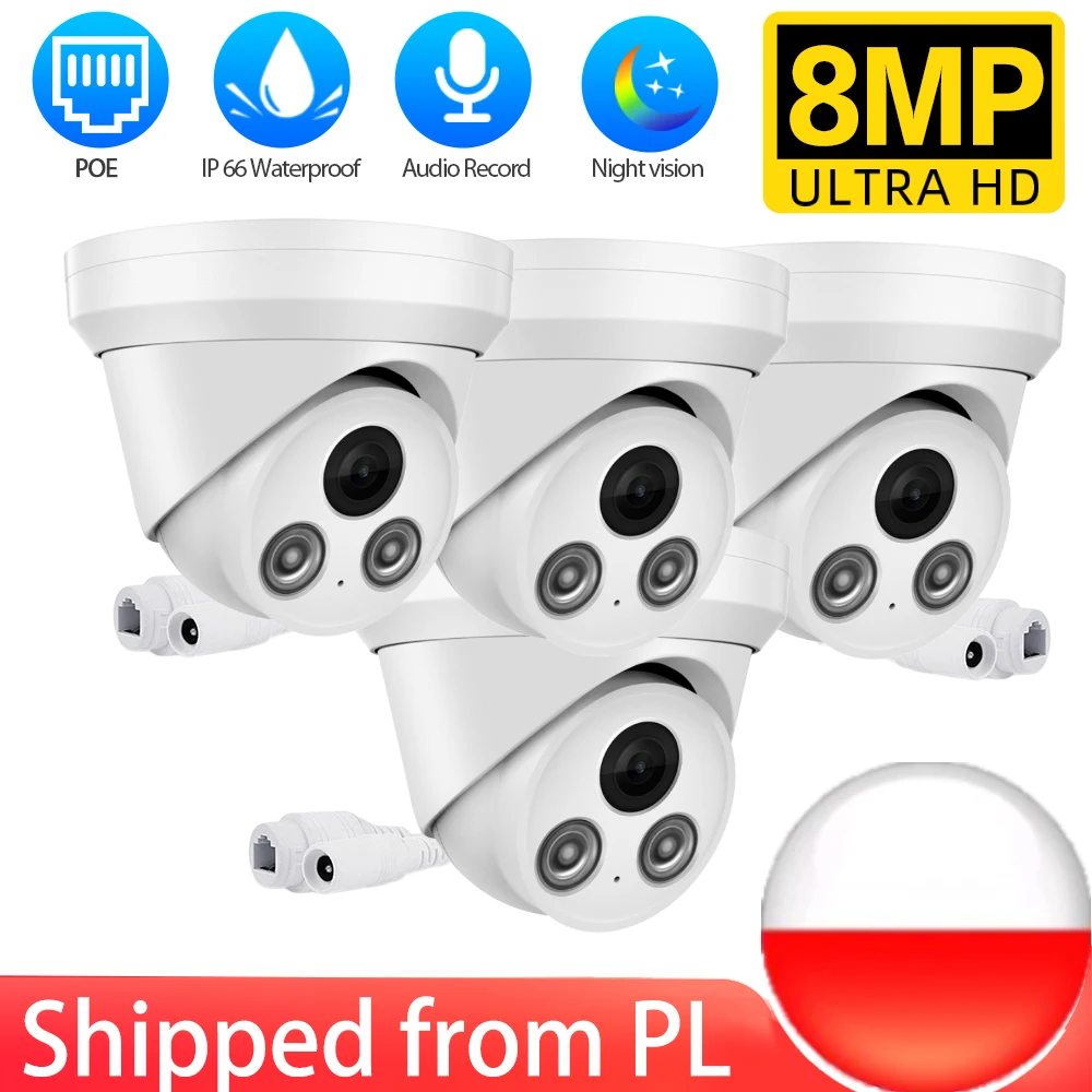 8MP 4K IP Camera POE Dome CCTV Security Surveillance Cameras Color Night Vision Outdoor Home Audio Video Recorder for Nvr System