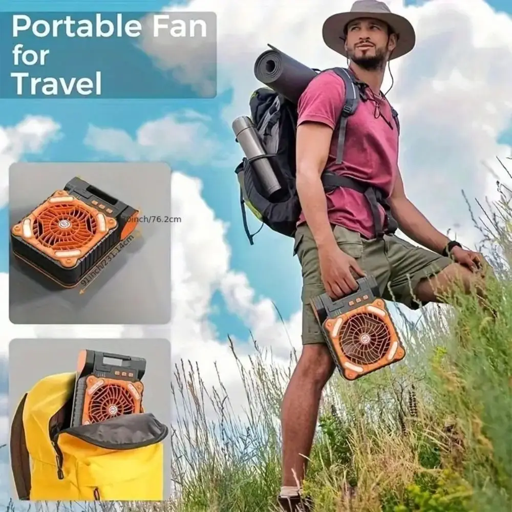 90-Degree Folding Outdoor Solar Fan 4 Speeds Wind 4 Sleep Timers Portable Tent Fan Steady Airflow Low Running Noise