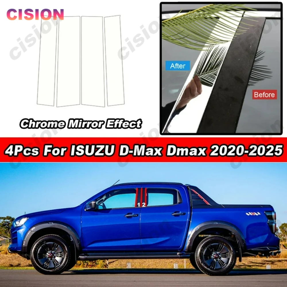 

Glossy Chrome Mirror Center B C Pillar Post Trim for ISUZU D-Max DMAX 2020-2025 Car Door Window Column Cover PC Material Sticker