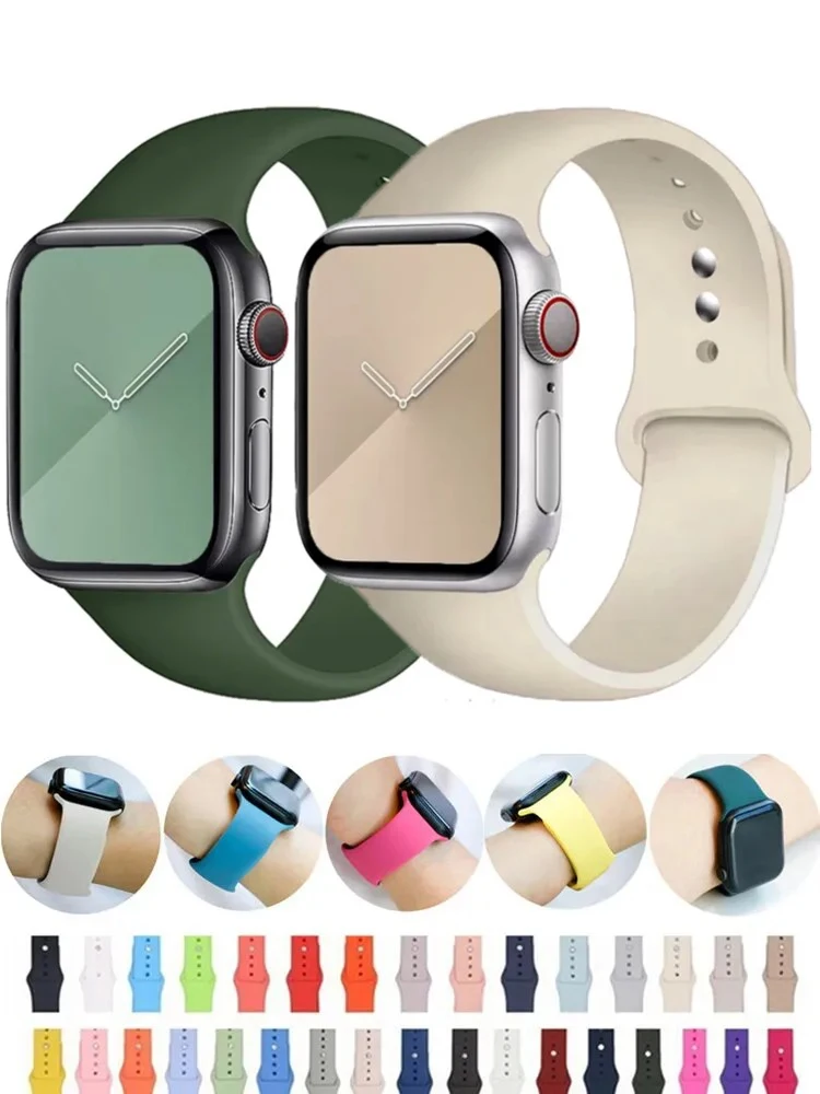 Silicone Strap For Apple Watch Band 45mm 44mm 42mm 49mm 41mm 40mm 38mm correa bracelet iwatch Series 8 7 9 SE 4 3 5 Ultra 6