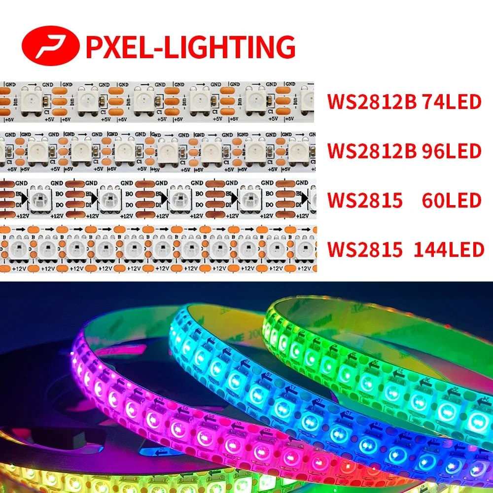 

DC5V WS2812B DC12V WS2815 RGB LED Light Strip Individually Addressable Pixels SMD5050 TV with Light SPI Room Indoor LED Strip