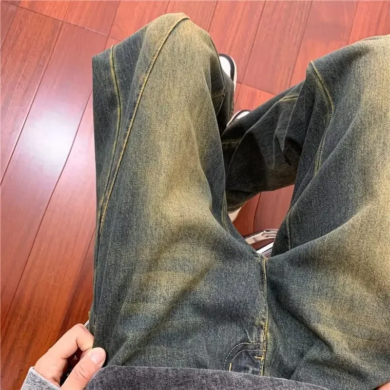 American Retro Gothic High Street Jeans For Men Y2k Korean Streetwear Fashion Loose Casual Men's Denim Pants Men Clothing