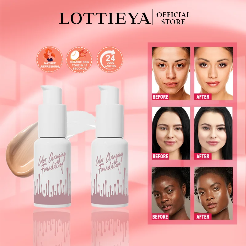 LOTTIEYA Color Changing Liquid Foundation Discoloration Foundation 24 Hour Full Coverage Air Light Texture Oil Free Foundation