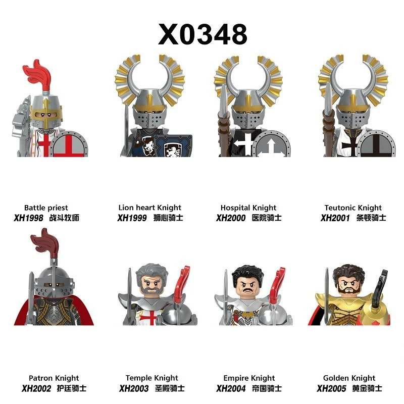 X0348Medieval Castle Building Block Soldier Figure Weapons Gunner Warrior Armor Knight Shield Axes Gun Navy Militia Toy Gift