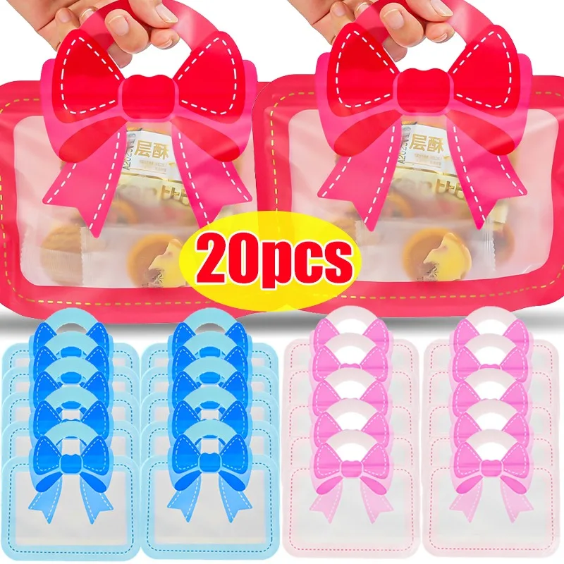 20/5PCS Self-Sealing Snack Bags Bowknot Shape Biscuit Candy Handbags Children's Day Kids Birthday Holiday Gift Packaging Bag