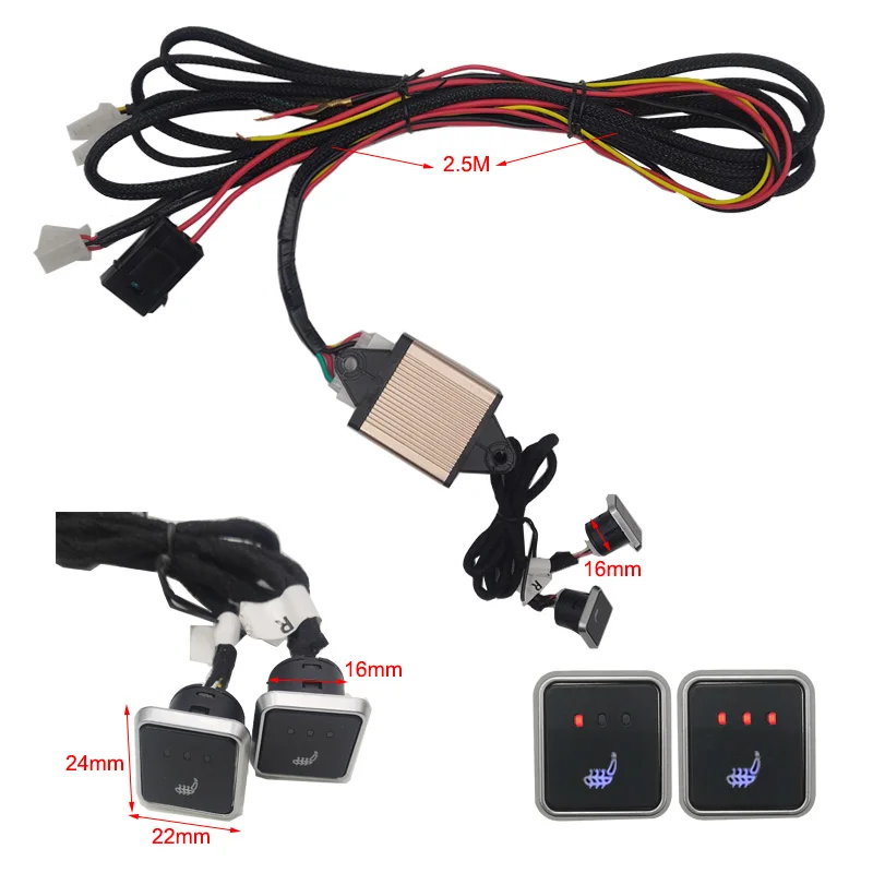 Universal 12V Built-in Car Seat Heater Kit for 2 Seats ,with 4 Heating Pads 25W, 3-Levels Dual Square Control Switch System