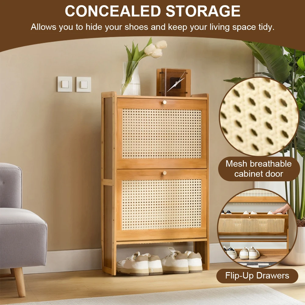 

Slim Shoe Cabinet Wooden Shoe Storage Cabinet Organizer Multiple-Layers Space Saving Boxes for Space Saving Home Organization