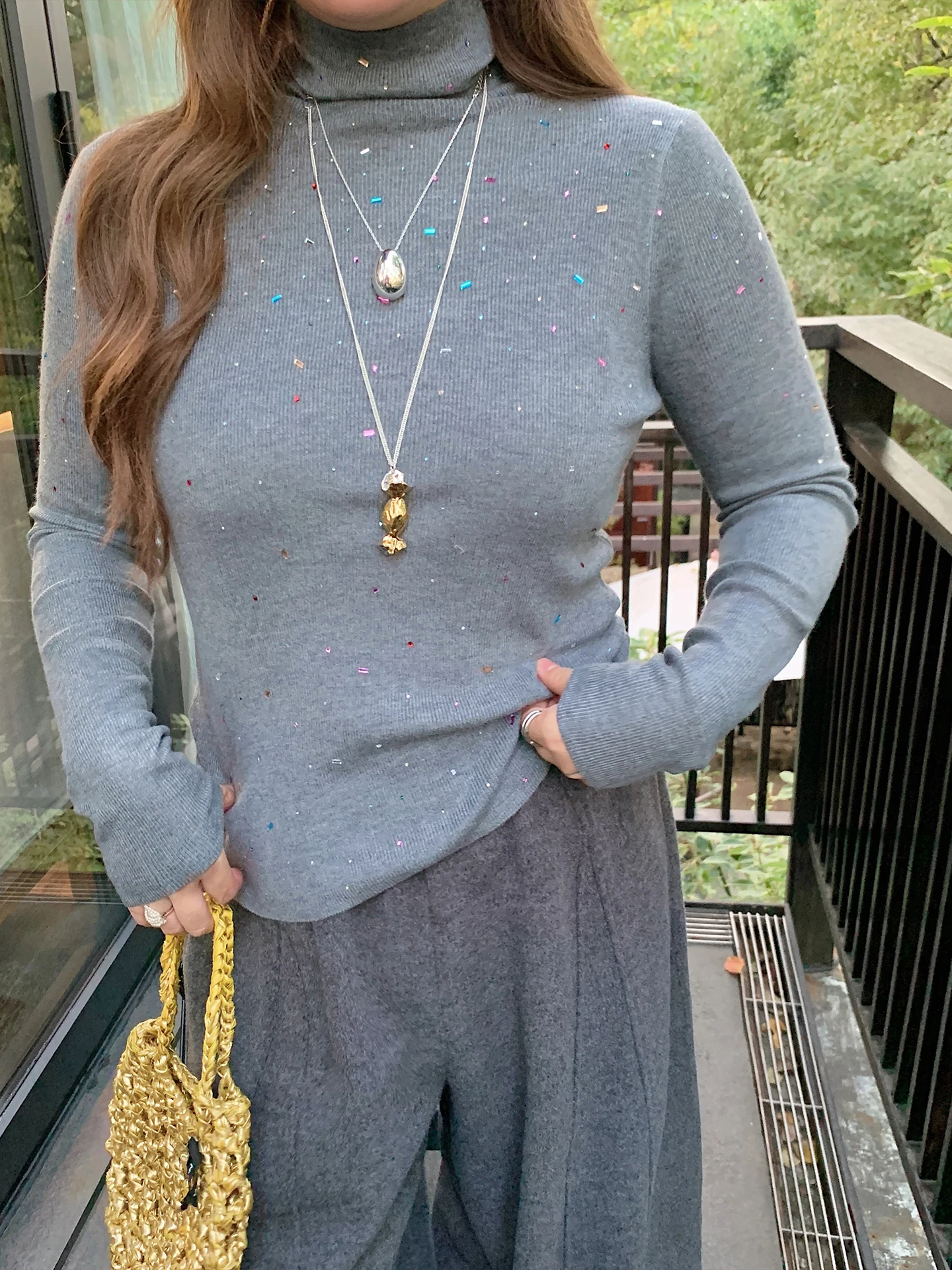 

Женский вязаный свитер Dazi Gold Large Drill Collar Base IRT, новинка 2025 года, осенне-зимняя коллекция, с длинным рукавом