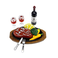 Miniature Items Dolls Food Mini Red Wine Steak Set Model Toys For  Bjd Ob11 & 1/12 Dollhouse Kitchen Decor Accessiries