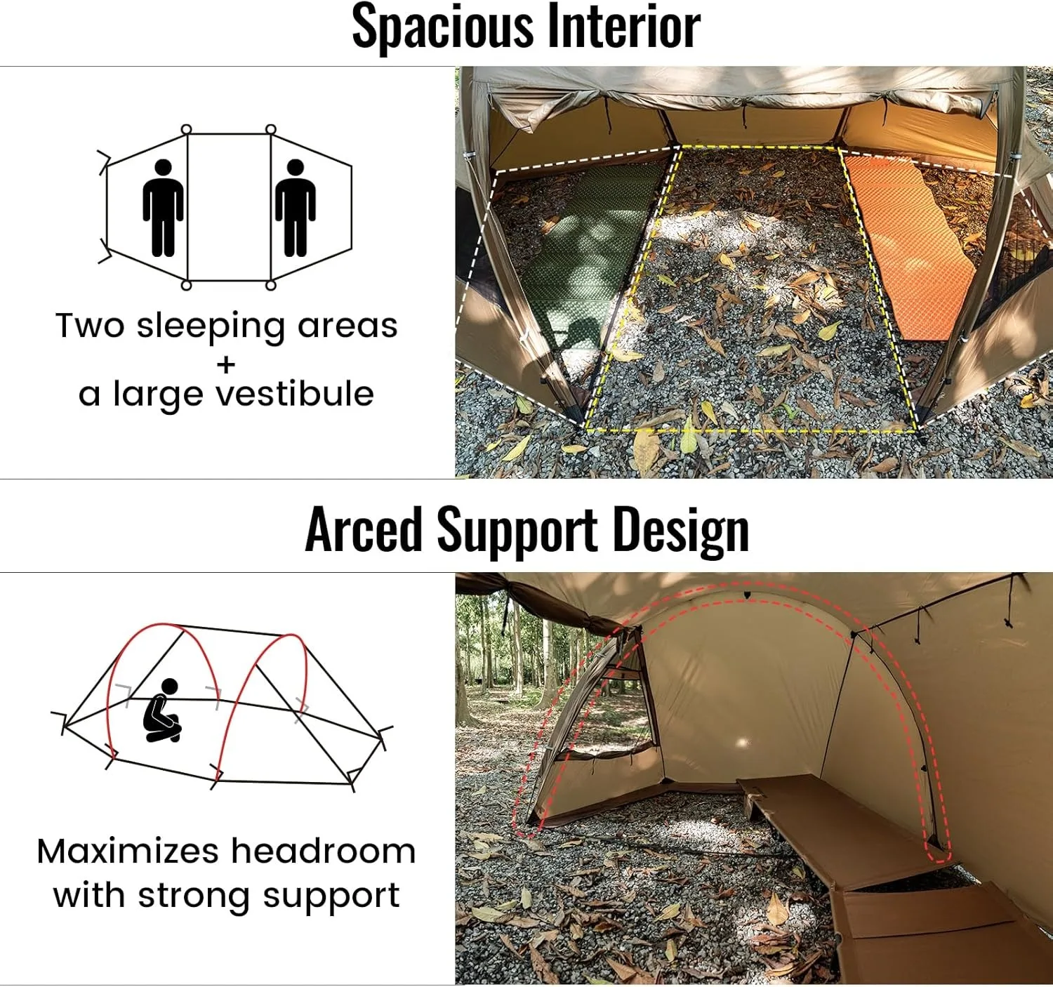 OEM 2-in-1 Tunnel Hot Tent With Stove Jack - Convertible 4-Season Camping Tent With Inner Mesh Net For Winter & Summer