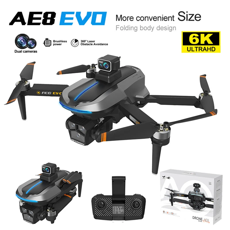 Nowy AE8 EVO Drone 6k profesjonalny GPS bezszczotkowy HD podwójny aparat unikania przeszkód Quadcopter RC z zabawki prezentowe