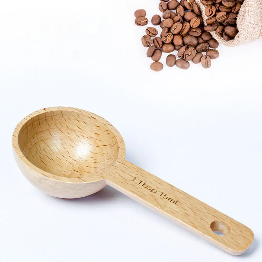 Easy To Clean Tablespoon Measuring Spoon 7.5/10/15/30/45ml Tea Beech Wooden Spoon Round Hangable Coffee Bean Spoon Home