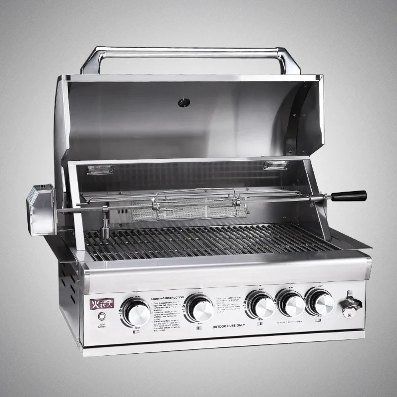 

304 Stainless Steel Heavy Multifunction Outdoor Kitchen Built in Charcoal Double Use BBQ Grills Stove with Rotisserie