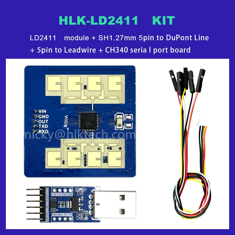 Hi-Link New HLK-LD2411 Testkit 24G Smart Home Human Distance Sensing Gesture Recognition Module Toilet Application