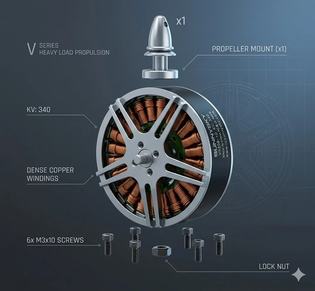 High Efficiency Brushless Motor SunnySky V5208 340KV for Heavy Load Multi Rotor Drone 4 6S Lipo  Propulsion System Comp