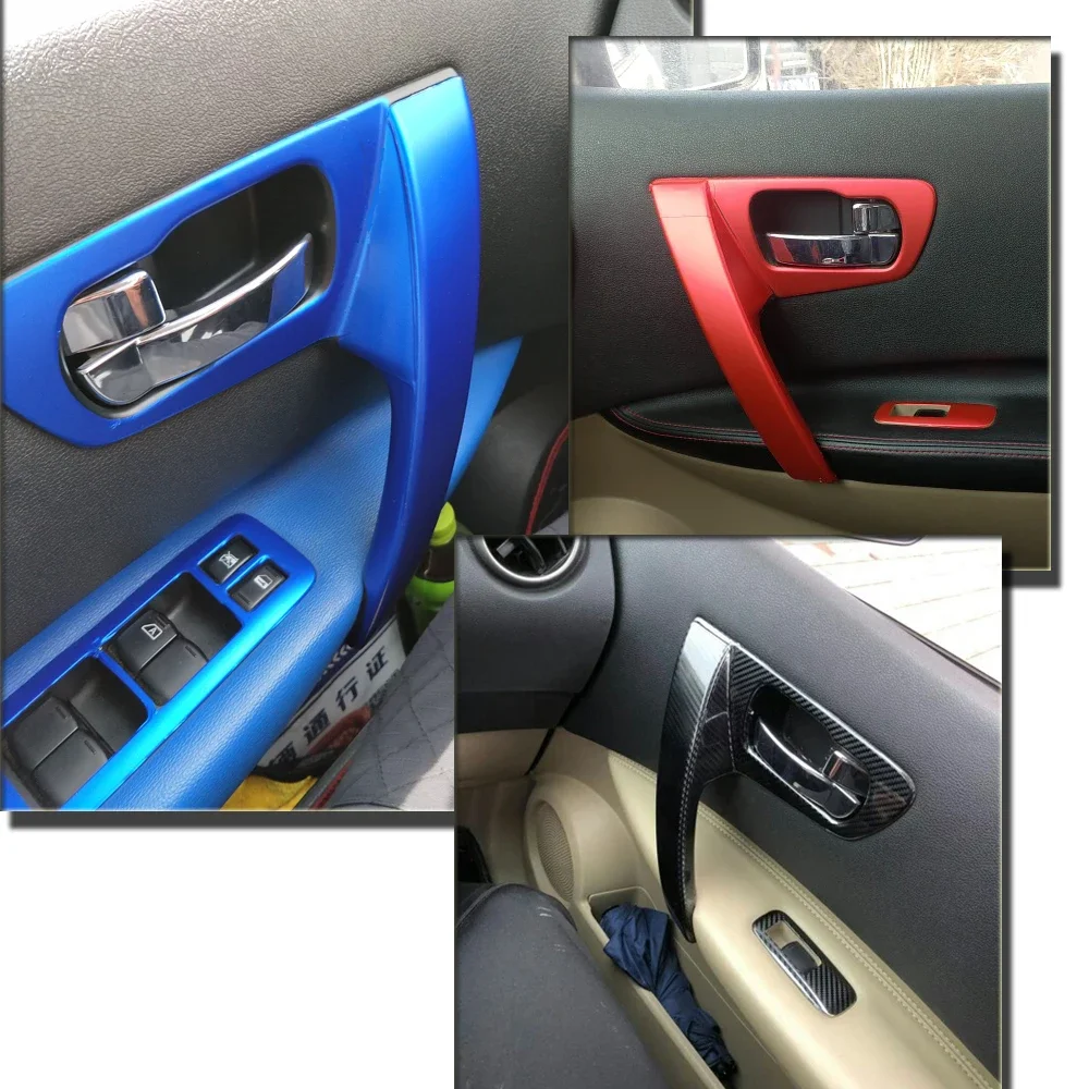 Embellecedor de manija de puerta, Panel de interruptor de ventana, película de fibra de carbono, pegatina, calcomanía, estilo de coche para Nissan