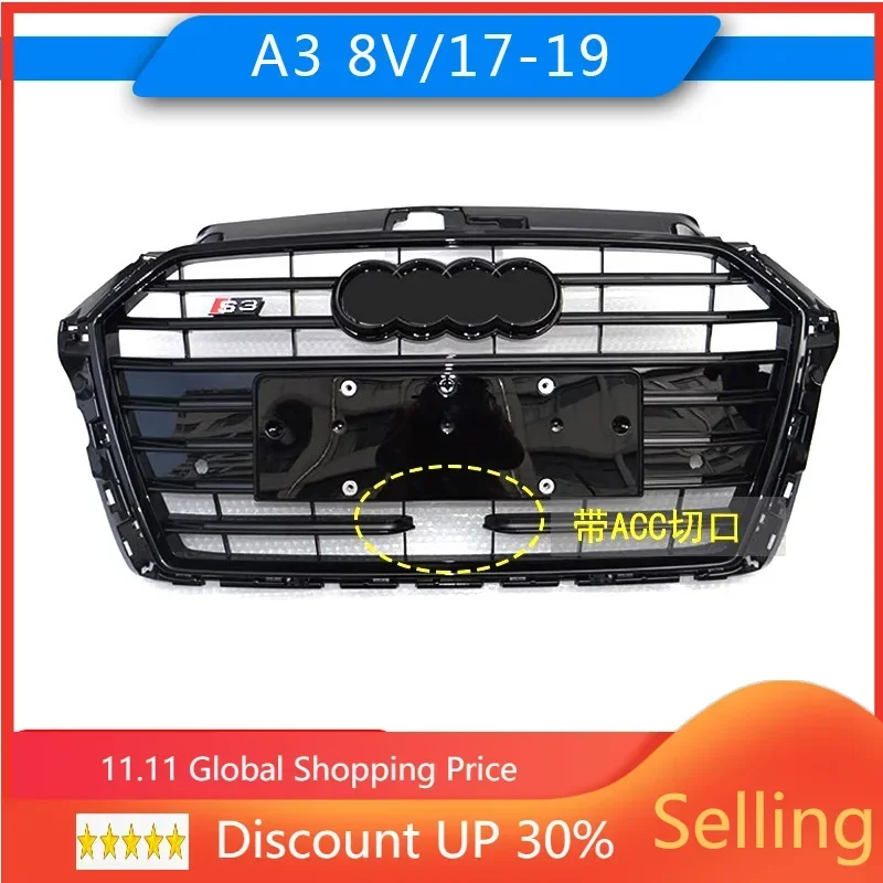 Car Front Bumper Grille Grill ACC For 2017-2019 Audi A3 8V Hot Rod Auto Salon upgrade S3 Racing grills